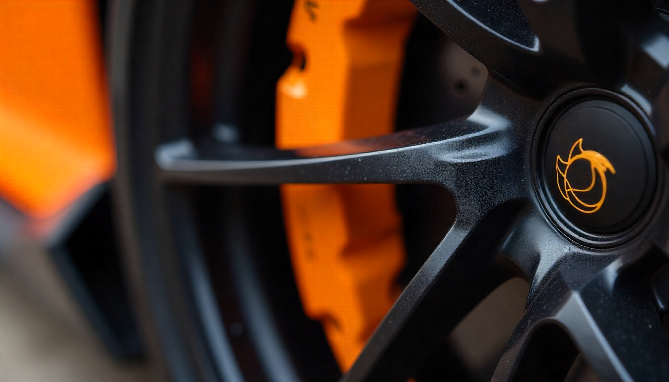 Close-up of premium carbon fiber tire valve caps on an exotic car wheel, highlighting durability, luxury craftsmanship, and glossy carbon fiber finish.