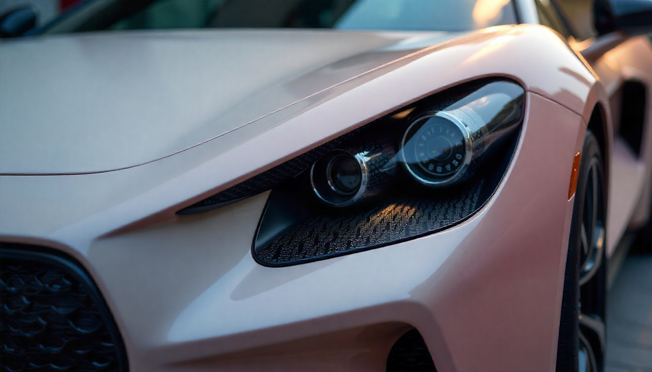 Close-up of handcrafted carbon fiber car parts with glossy weave patterns, symbolizing strength, luxury, and eco-friendly automotive innovation.