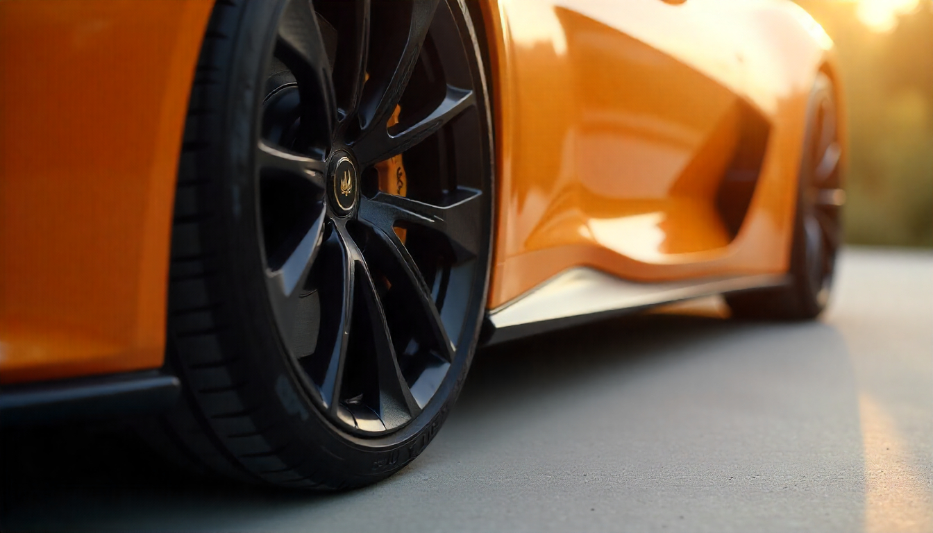 Carbon fiber tire valve caps on luxury car wheels showcasing premium handcrafted design, durability, and performance aesthetics.
