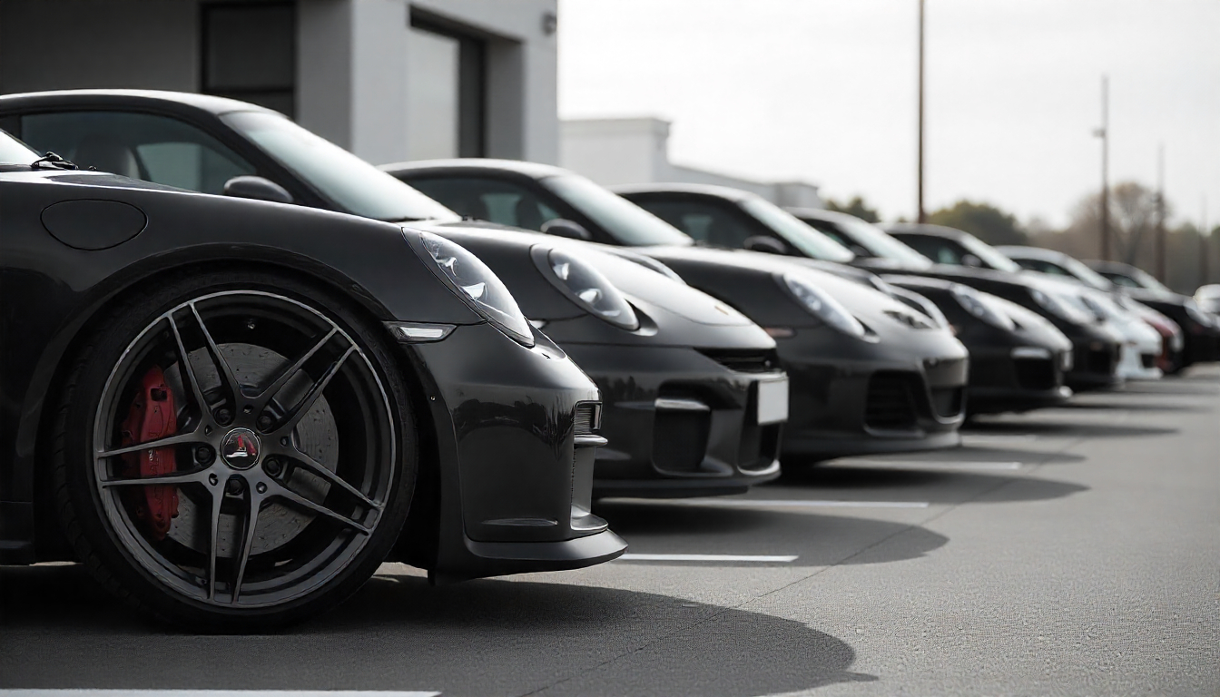 Luxury car club lineup featuring matching carbon fiber valve stem caps and accessories that enhance unity, exclusivity, and premium automotive style.
