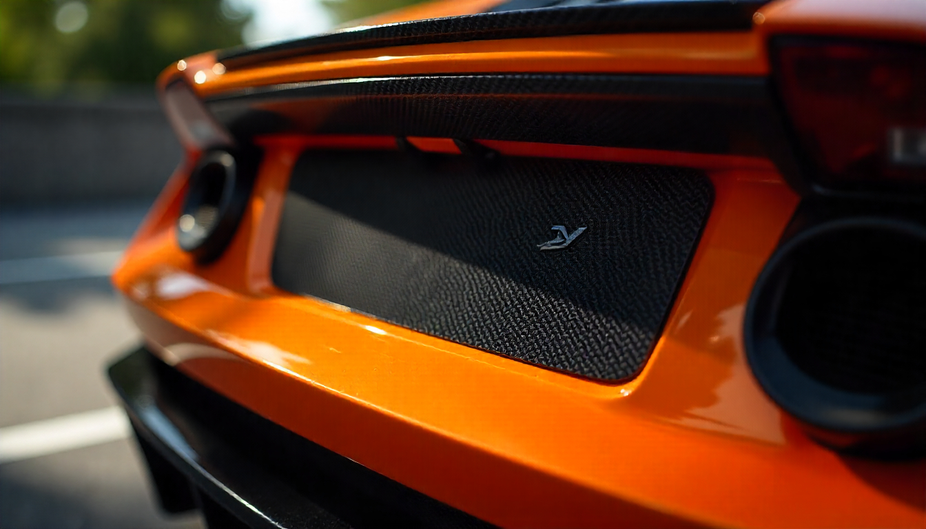 Luxury sports car featuring a genuine carbon fiber license plate frame with UV-protected glossy finish, highlighting durability and premium craftsmanship in all weather conditions.