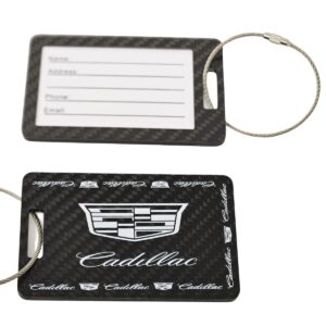 Cadillac Blk/Wht Logo and Text Logo Carbon Fiber Luggage Tags Exotic Carbon Fiber