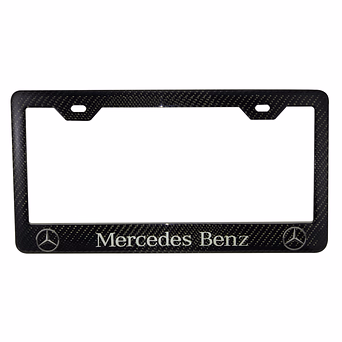 Black Mercedes Benz license plate frame with logos.