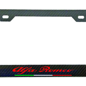 The Alfa Romeo " Quadrifoglio Red Text and Logo's with Italy Stripe 2 Hole Carbon Fiber Licence Frame